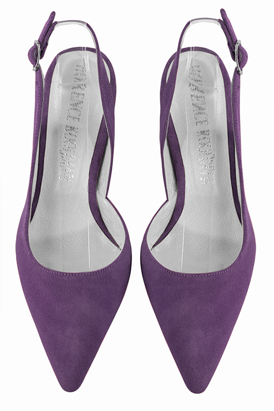 Amethyst purple women's slingback shoes. Pointed toe. Medium flare heels. Top view - Florence KOOIJMAN